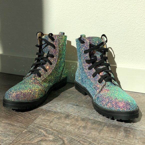 Dolls Kill Shoes - Cape Robbin Raven sparkle combat boots